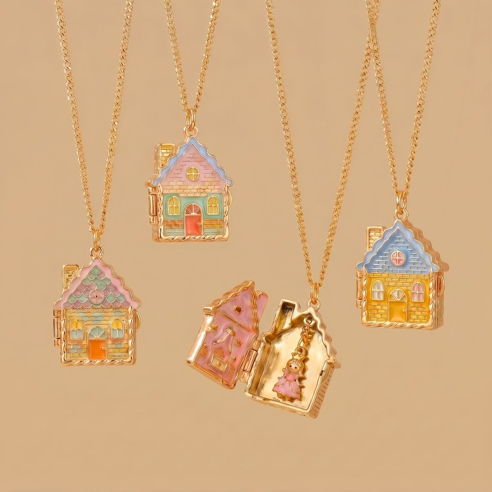 Home Fragrance Gingerbread - Kolorowy naszyjnik z piernikową chatką, otwierana